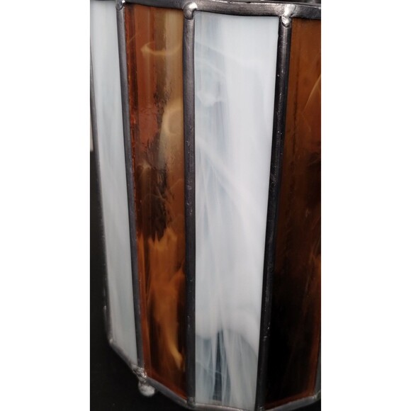 Vintage Marbled Amber & White Leaded Stained Glass Candle Holder 6x5 - Picture 5 of 5